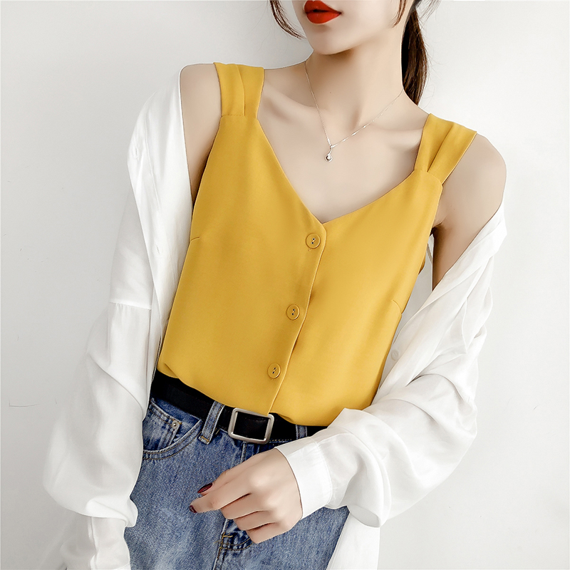 Women's actual shooting vest, inner layer, bottom layer, outer layer, net red summer fashion suit, simple chiffon shirt, V-neck coat