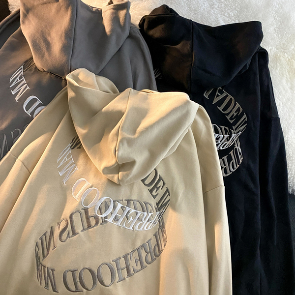 New autumn zipper hooded cardigan loose women's sweater embroidered letters Guochao brand top