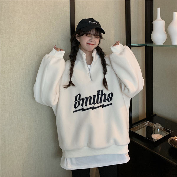 Official figure real price cashmere plus Plush thickened stand collar sweater women's Korean loose coat