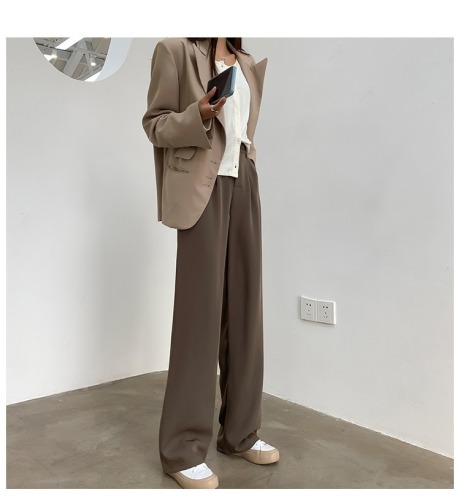 Official figure coffee suit pants women's vertical feeling trousers women's autumn and winter high waist high loose  leisure wide leg brown pants