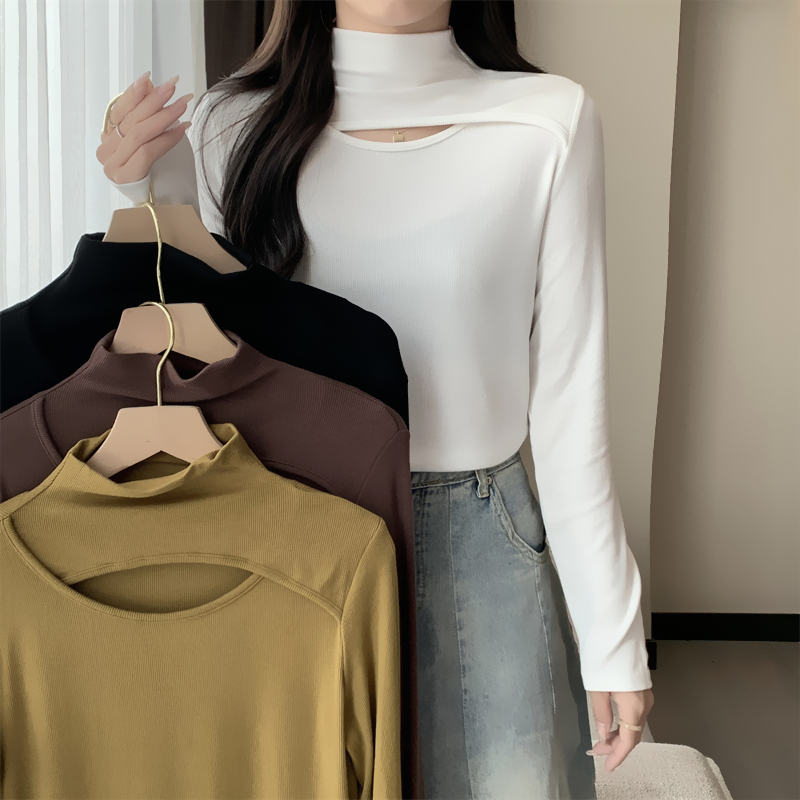Real shot with ammonia double-sided velvet brushed plus velvet hollow bottoming shirt women