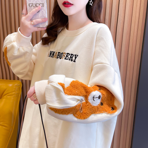 Real shooting cotton large size women's clothing spring and autumn thin long sleeve sweater women's Korean loose bear design top net red