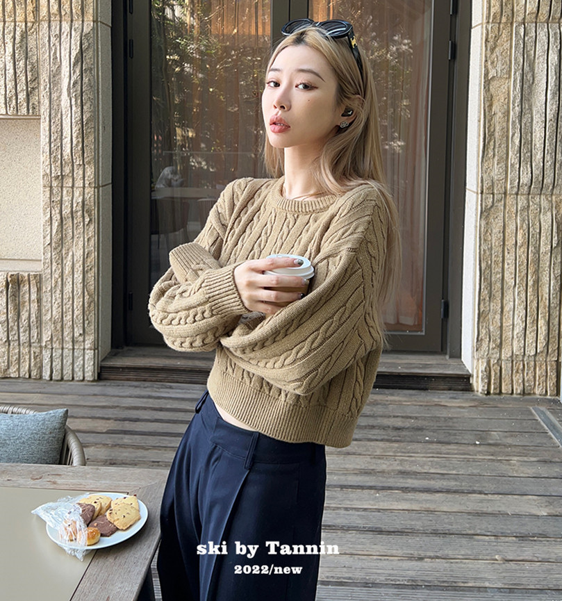 Twist short sweater women's autumn and winter lazy wind soft waxy knitted pullover top