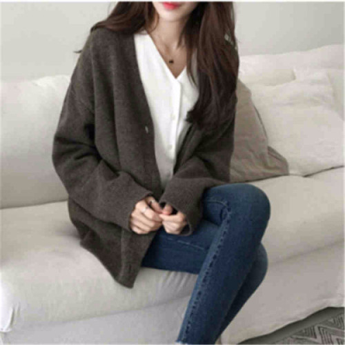 Korean women's loose languid core spun yarn sweater cardigan women's Harajuku Short Knitwear jacket