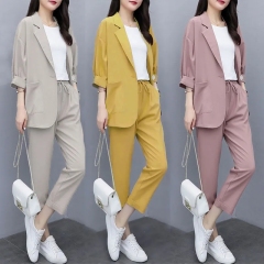 New small suit coat large size Korean loose and slim casual suit two piece suit for women