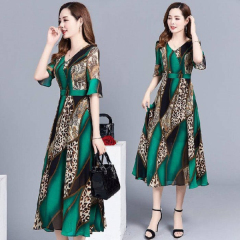 Leopard print national style dress new style in summer broad lady noble high end over the knee mom skirt