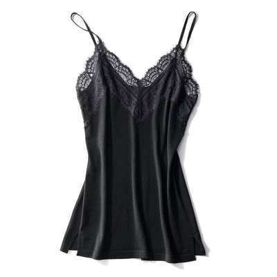 Lace lace suspender women sexy eyelashes open back flower vest bottoming sleeveless top elastic ice knitting