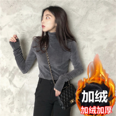 Spring, autumn and winter gold velvet turtleneck thickened bottoming shirt women's clothing plus velvet inner long-sleeved wild Western-style warm top