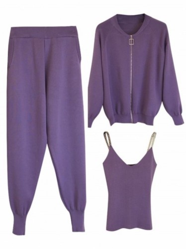 New autumn 2020 hanfanins sweet temperament chain vest knitted coat + small foot elastic pants three piece set