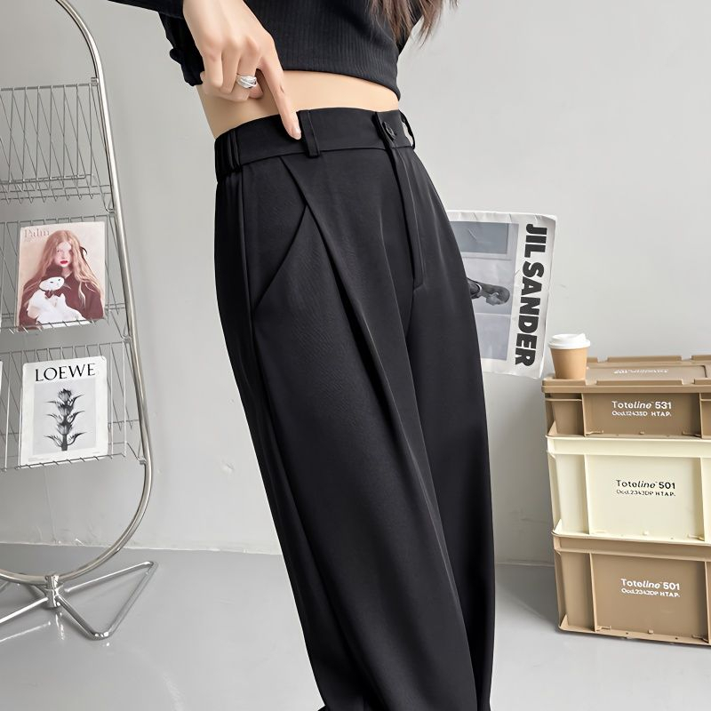 Ice silk suit pants women's summer high-waist slimming high-end casual trousers narrow straight leg mopping wide-leg pants