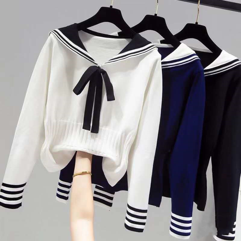 Autumn winter 2020 new autumn knitted bottoming shirt loose wear women's sweater women's College style
