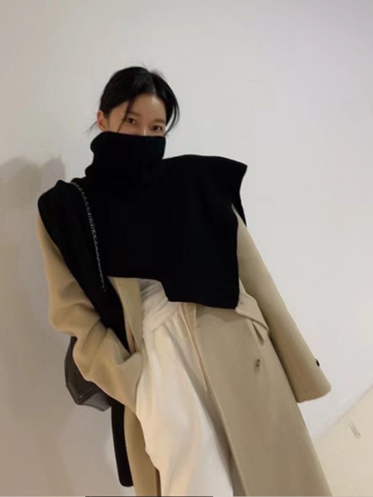 Korean winter new comfortable high-necked shawl outside the cape women's knitted threaded warm sweater layered blouse scarf
