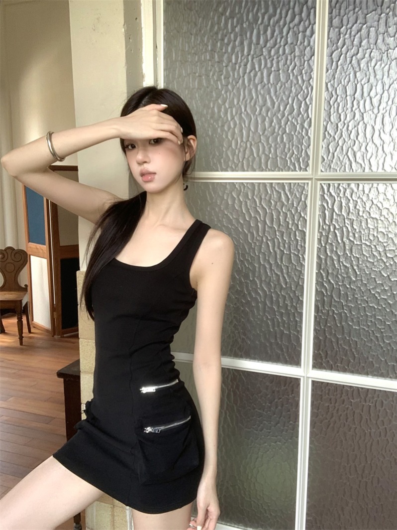 Vintage Fashion Flirty Pocket Tank Top A-Line Bodycon Dress