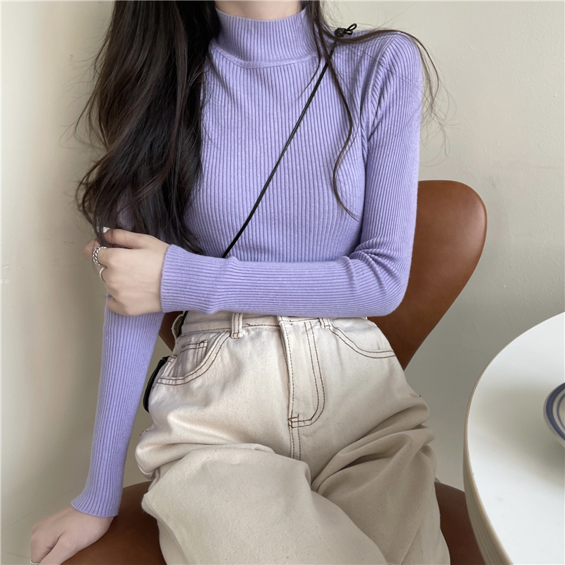 Real Price ~ Autumn and Winter New Half High Neck Long Sleeve Slim Simple Pullover Sweater Women 17 Colors
