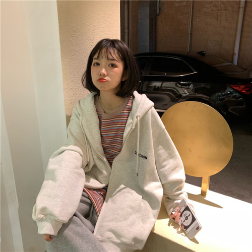 250g Plush thickened hooded loose BF style couple's long sleeve sweater coat female student