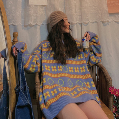 Light blue Vintage stripe T-Shirt Top Women's fall 2020 new loose long sleeve Vintage sweater trend