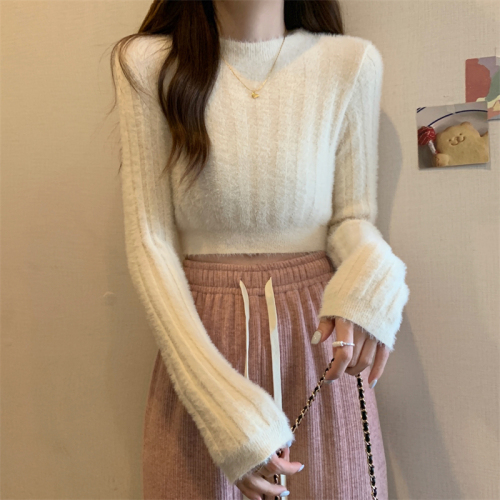 Real shot real price 2022 autumn and winter new design half-high collar knitted top slim fit and thin bottoming shirt for women