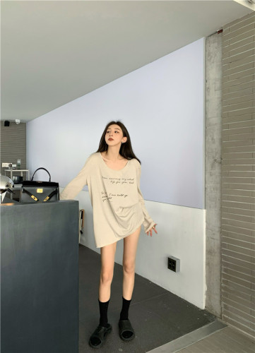 Real price real price Retro Korean version loose and lazy mid-length long-sleeved top T-shirt
