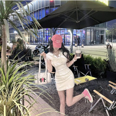 Polo hooded dress female 2023 summer new high waist short-sleeved T-shirt skirt sexy slim hip skirt