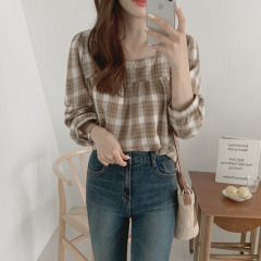 Spring dress versatile design fashion retro Hong Kong Style Plaid Shirt women's 2021 new foreign style long sleeve Xinji top