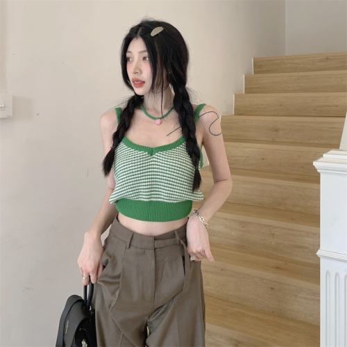 Sexy sling design sense niche tops women's outerwear all-match knitted tube top vest bottoming with suspenders