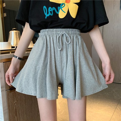 Cotton A-line shorts women's summer 2022 loose fashion ins Harajuku style leisure sports home Pajama skirt