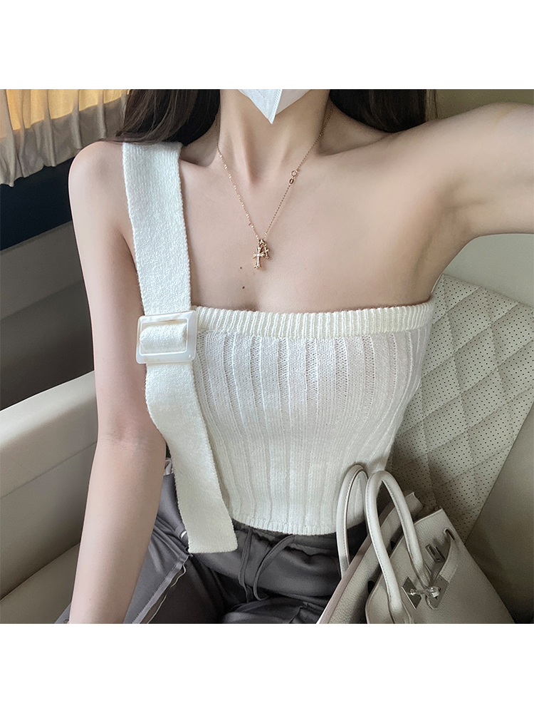 Pure Desire Fengshen Two Color Arctic Velvet Irregular Single Strap Design Knitted Tube Top