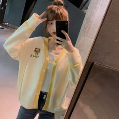 Knitted cardigan autumn top women's Korean gentle wind 2020 new V-Neck Sweater loose casual coat