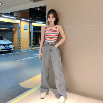 2022 summer new rainbow bar vest women wear short navel bottoming sleeveless knit jacket