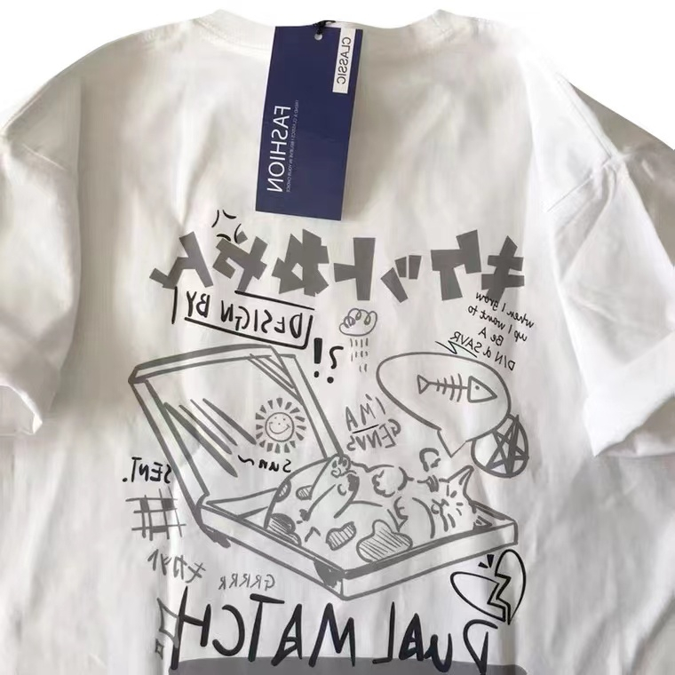 200g-230g pure cotton wrap collar high quality printed T-shirt