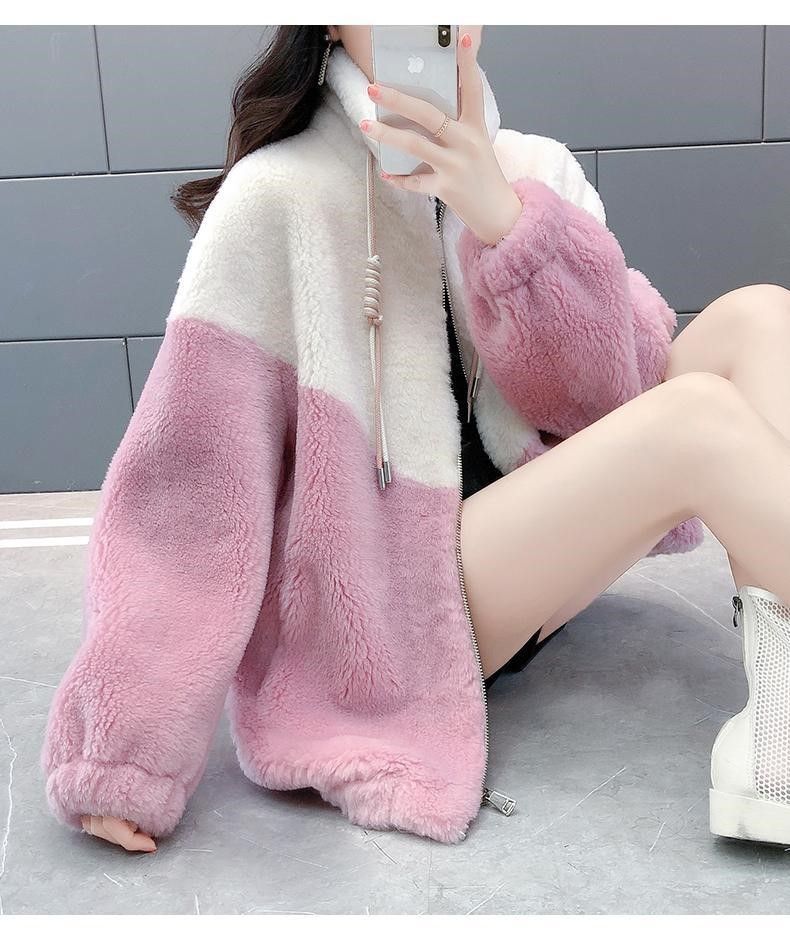 2022 Winter New Thickened Lamb Fur Coat Sheep Shearing Fur Integrated Imitation Rabbit Hair Stitching Cotton Cotton Fashion