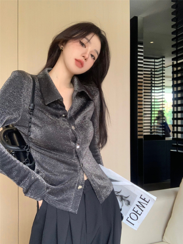Real shot real price ~ high-end sense shirt women's autumn and winter new inner bottoming long-sleeved design sense niche chic top
