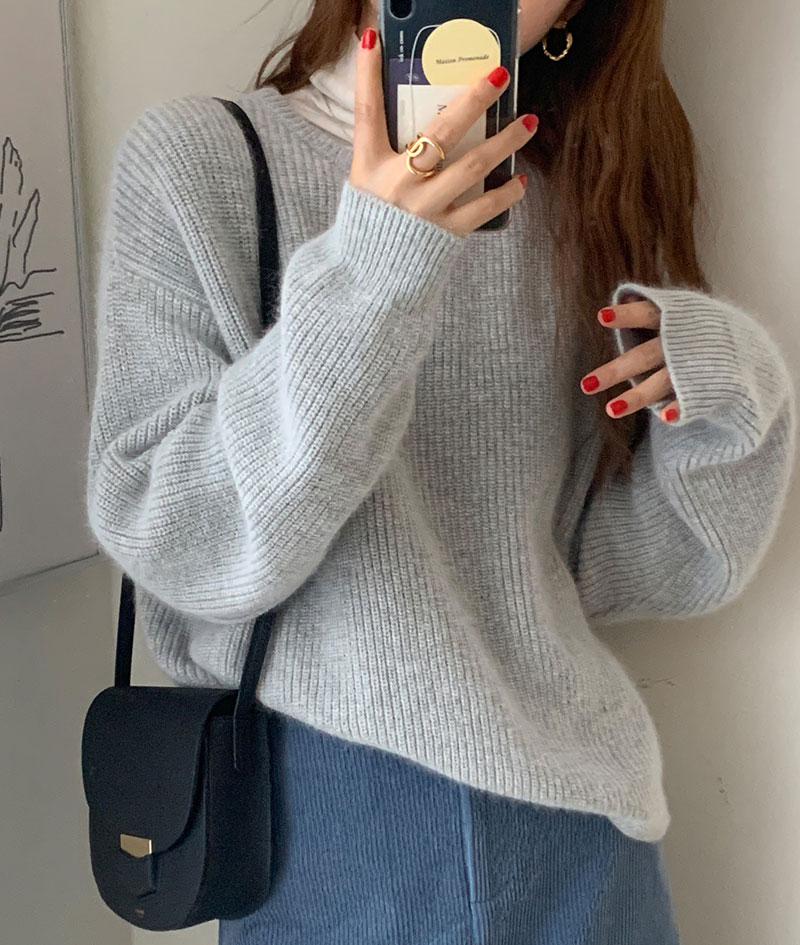 Autumn and winter soft waxy basic Korean round neck thick sweater women's loose lazy wind Pullover thickened knitted cashmere sweater