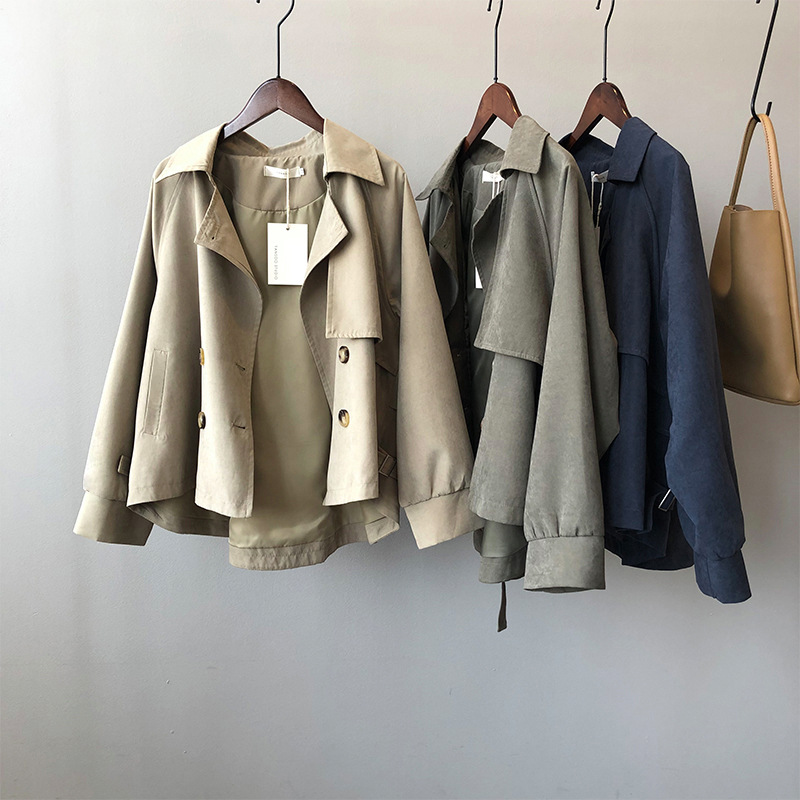 Actual shooting of 2022 Autumn New Retro small short windbreaker women's Korean chic loose temperament coat