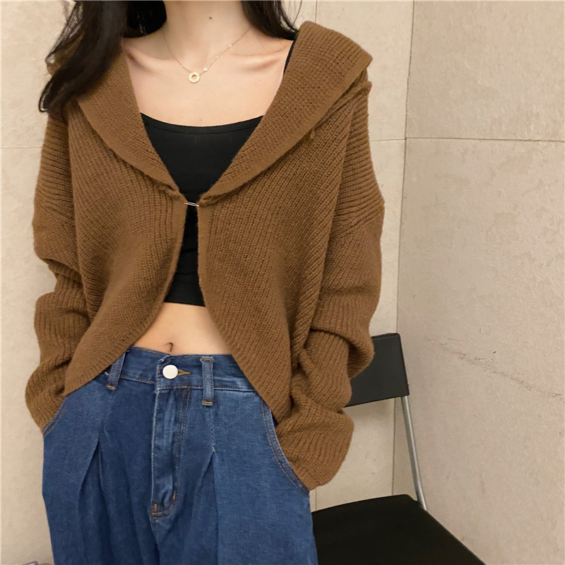 Real shot real price ~ warm to the heart of the heart fashion casual top big Lapel wool knitted cardigan woman
