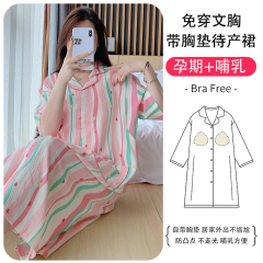 夏季新款雲朵棉加肥加大帶胸墊免穿文胸待產孕婦睡裙哺乳月子裙