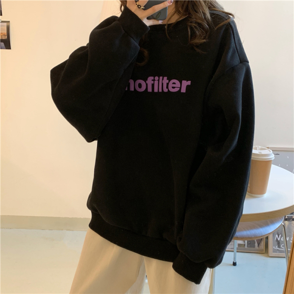 Plush crew neck sweater women's new fashion winter Korean version loose thin thickened long sleeve casual lazy top