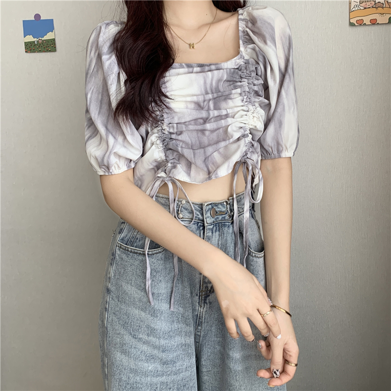 Real shooting and real price ~ new style western style in summer, two high waist drawstring thin exposed navel jacket