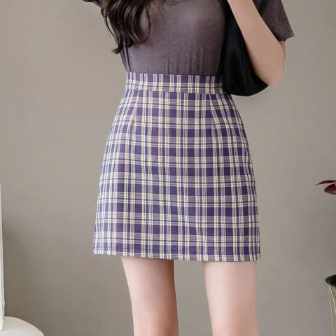 2022 summer new Plaid short skirt women's half body slim fashion versatile A-line skirt Korean High Waist Hip Wrap short skirt