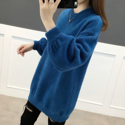 2021 large size sweater women's fat mm imitation Plush women's loose fall and winter Pullover foreign style bottomed shirt can wear up to 185kg