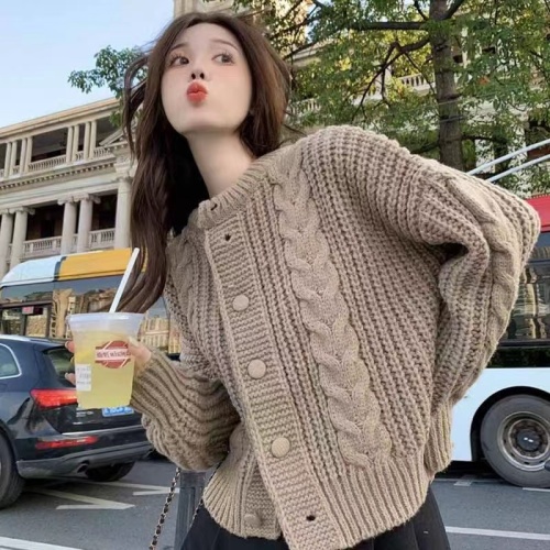 2022 autumn and winter Korean style lazy sweater coat women's loose thickened twist long-sleeved knitted cardigan