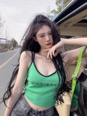 Spicy Girls Letter Slim Strap Tank Top Women's Summer Cross Fit Sexy Outerwear With Knitted Bottom Top