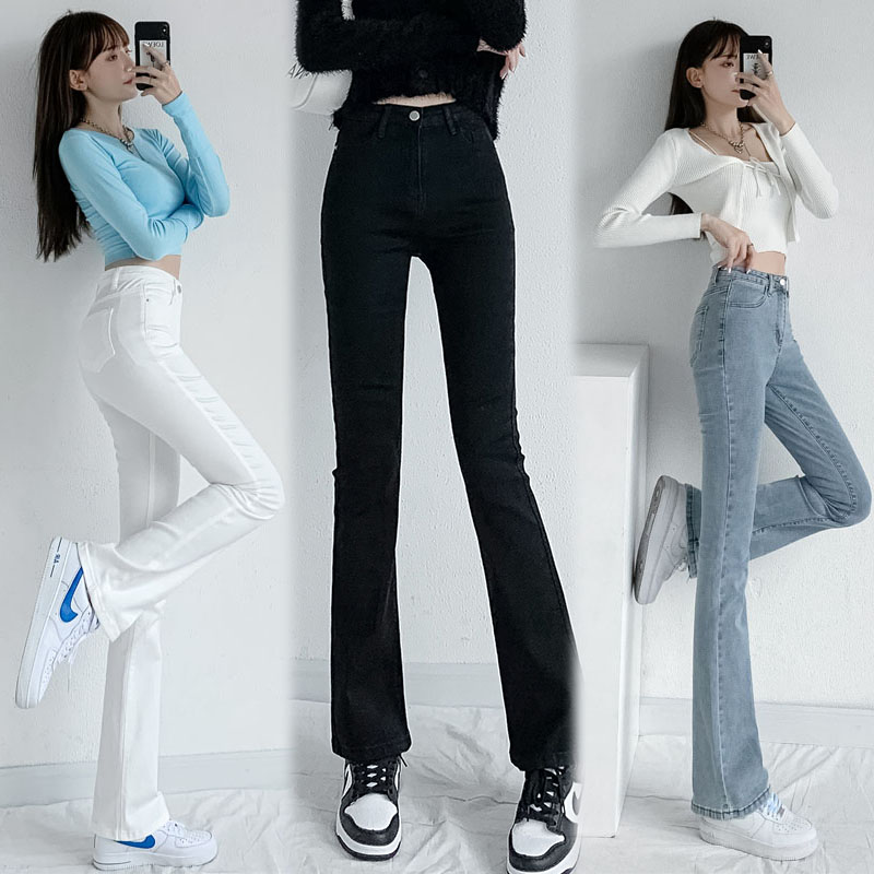 Actual shooting of the new autumn high-grade light luxury horn elastic jeans show thin wide leg jeans and nine point trousers