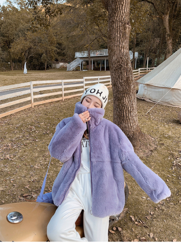 Official map Mrs. Qian's house in Sydney with a young stand-up collar high imitation rex rabbit fur foreign style fur coat