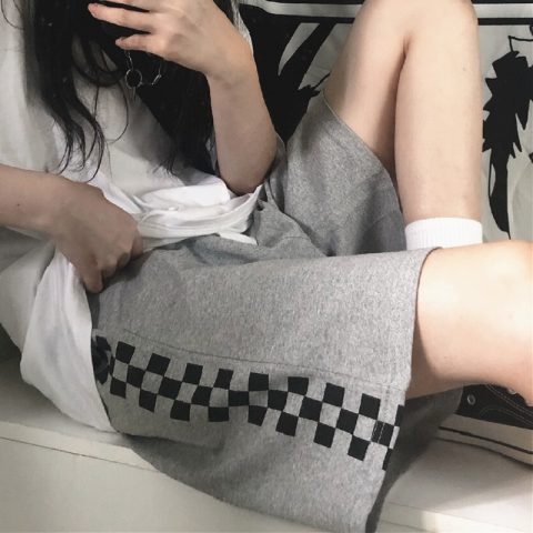 Net red Capris 2022 summer Korean version ins Harajuku Vintage Plaid wide leg pants loose sports casual pants women