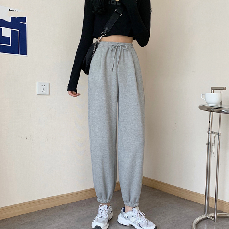 2022 autumn and winter new fat MM sports pants women's sweatpants students casual beam feet show thin harem large size trousers women