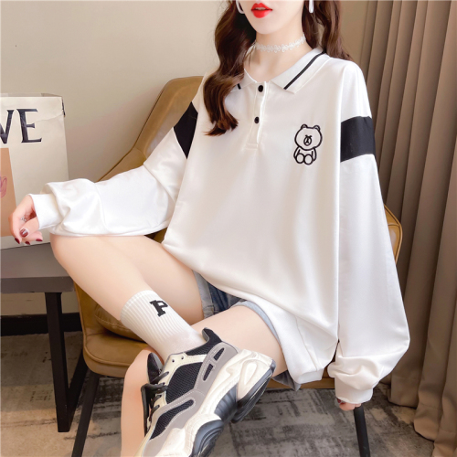 Real shooting cotton large size women's clothing spring and autumn thin long sleeve sweater women's Korean version loose OP collar design top net red