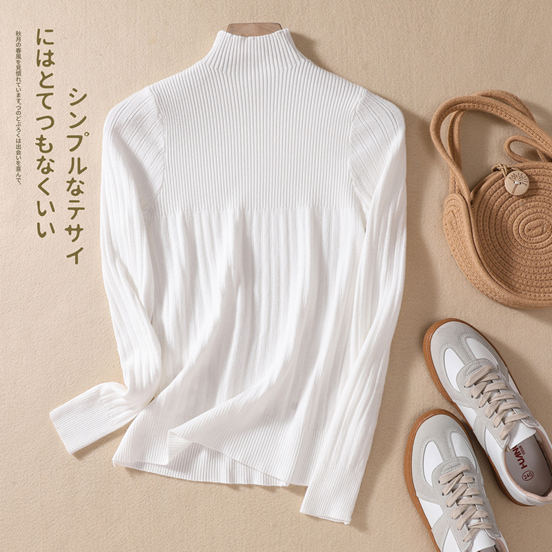 Real shot new autumn and winter high-neck long-sleeved sweater casual wild solid color sweater plus size women's clothing
