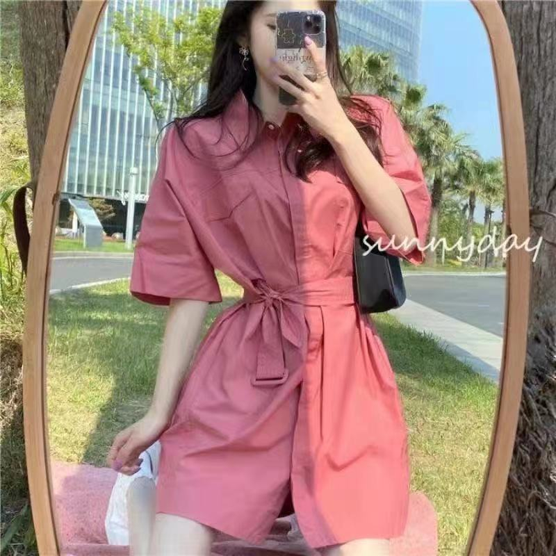 2023 summer new French waist skirt A-line skirt shirt dress women