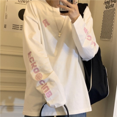 Ins Harajuku autumn new thin round neck loose oversize creative printed cotton long sleeve T-shirt